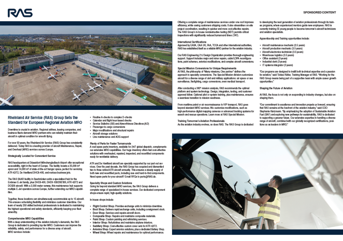 Inside MRO: Rheinland Air Service (RAS) Group Sets the Standard for European Regional Aviation MRO